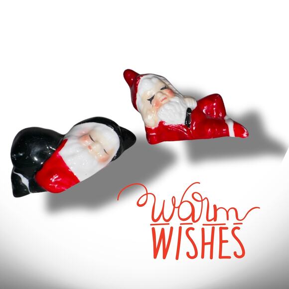 Vintage Sleeping Santa Figurine Set | Ceramic Christmas Decor Gnomes - Picture 3 of 7